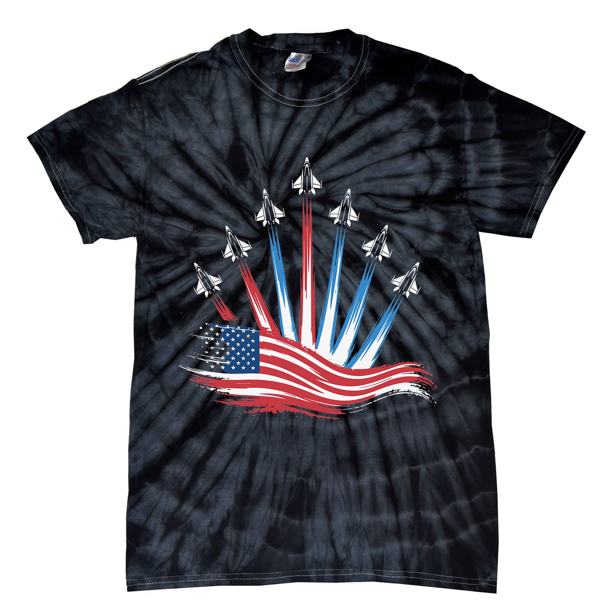 Patriotic Usa Flag Fighter Jets 4th Of July Women Tie-Dye T-Shirt