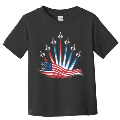 Patriotic Usa Flag Fighter Jets 4th Of July Women Toddler T-Shirt