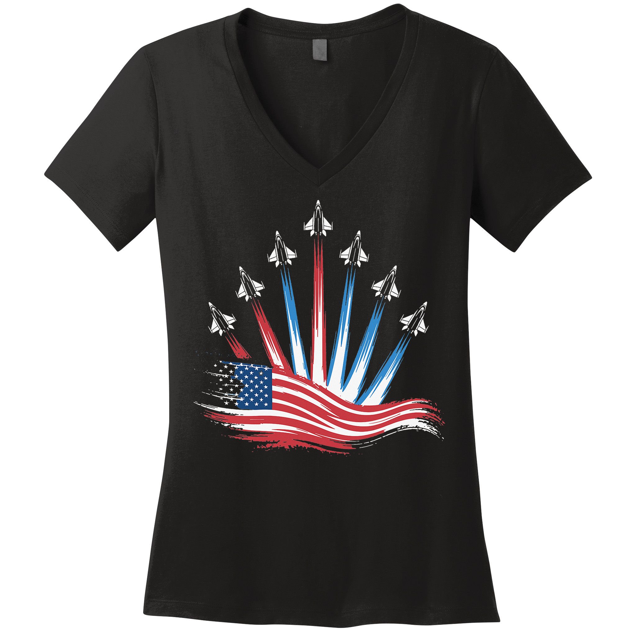 Patriotic Usa Flag Fighter Jets 4th Of July Women Women's V-Neck T-Shirt