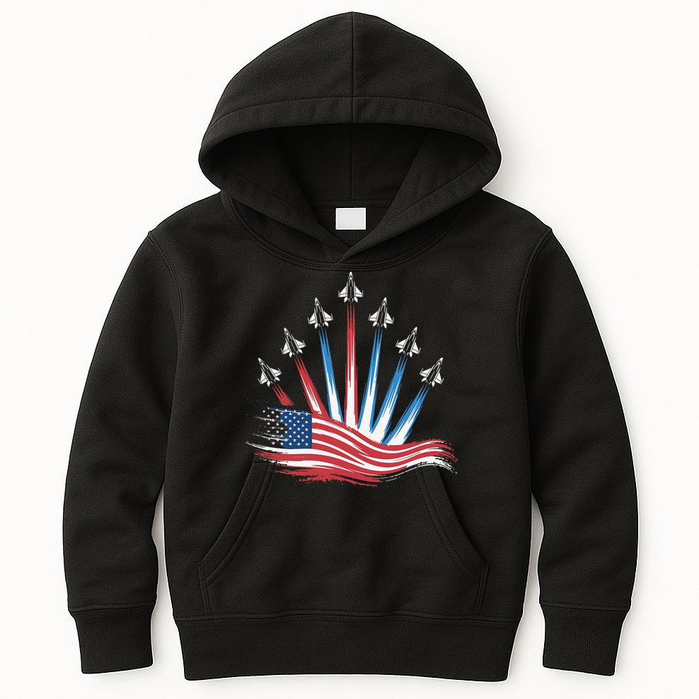 Patriotic Usa Flag Fighter Jets 4th Of July Women Kids Hoodie