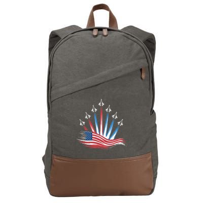 Patriotic Usa Flag Fighter Jets 4th Of July Women Cotton Canvas Backpack
