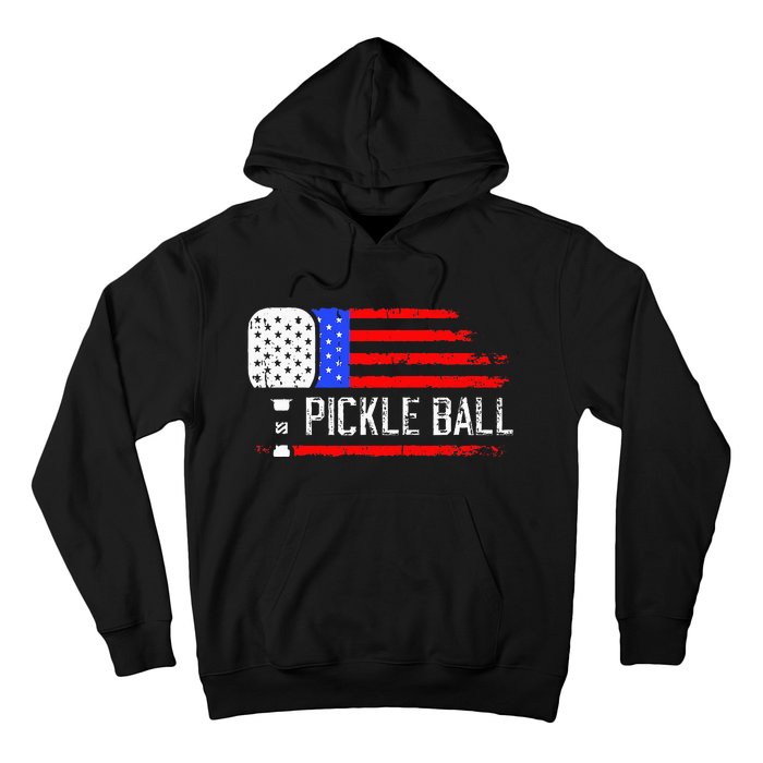 Pickleball US Flag Vintage Pickleball Paddle Hoodie