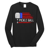 Pickleball US Flag Vintage Pickleball Paddle Long Sleeve Shirt