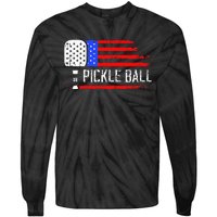 Pickleball US Flag Vintage Pickleball Paddle Tie-Dye Long Sleeve Shirt