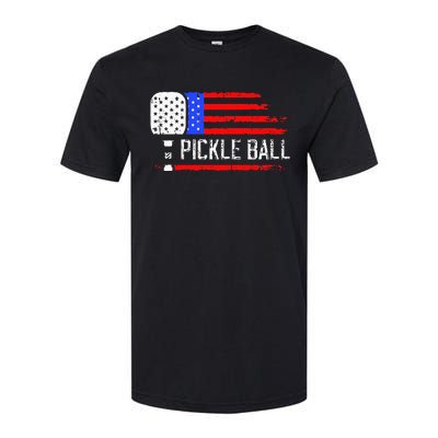 Pickleball US Flag Vintage Pickleball Paddle Softstyle® CVC T-Shirt