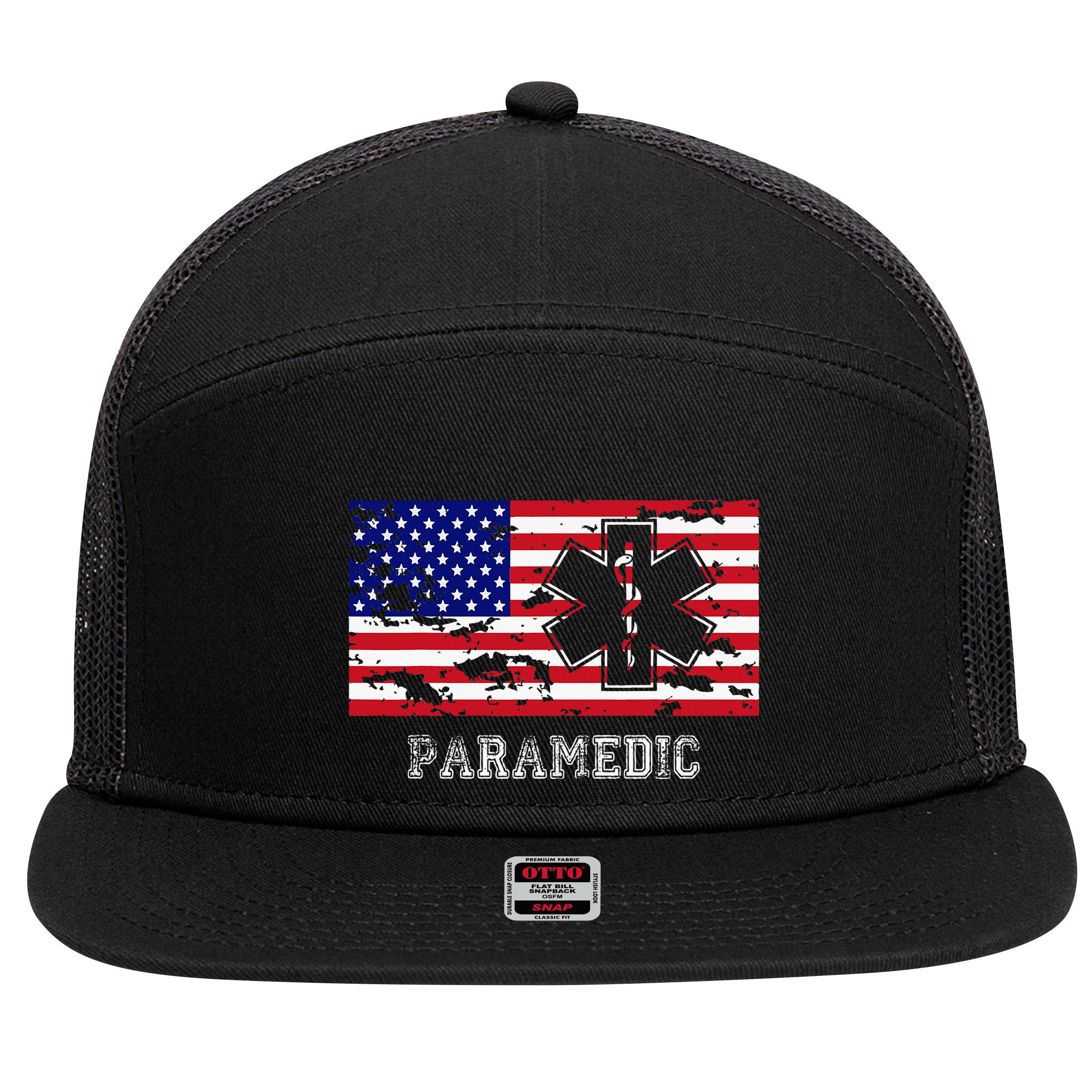 Paramedic Usa Flag 7 Panel Mesh Trucker Snapback Hat