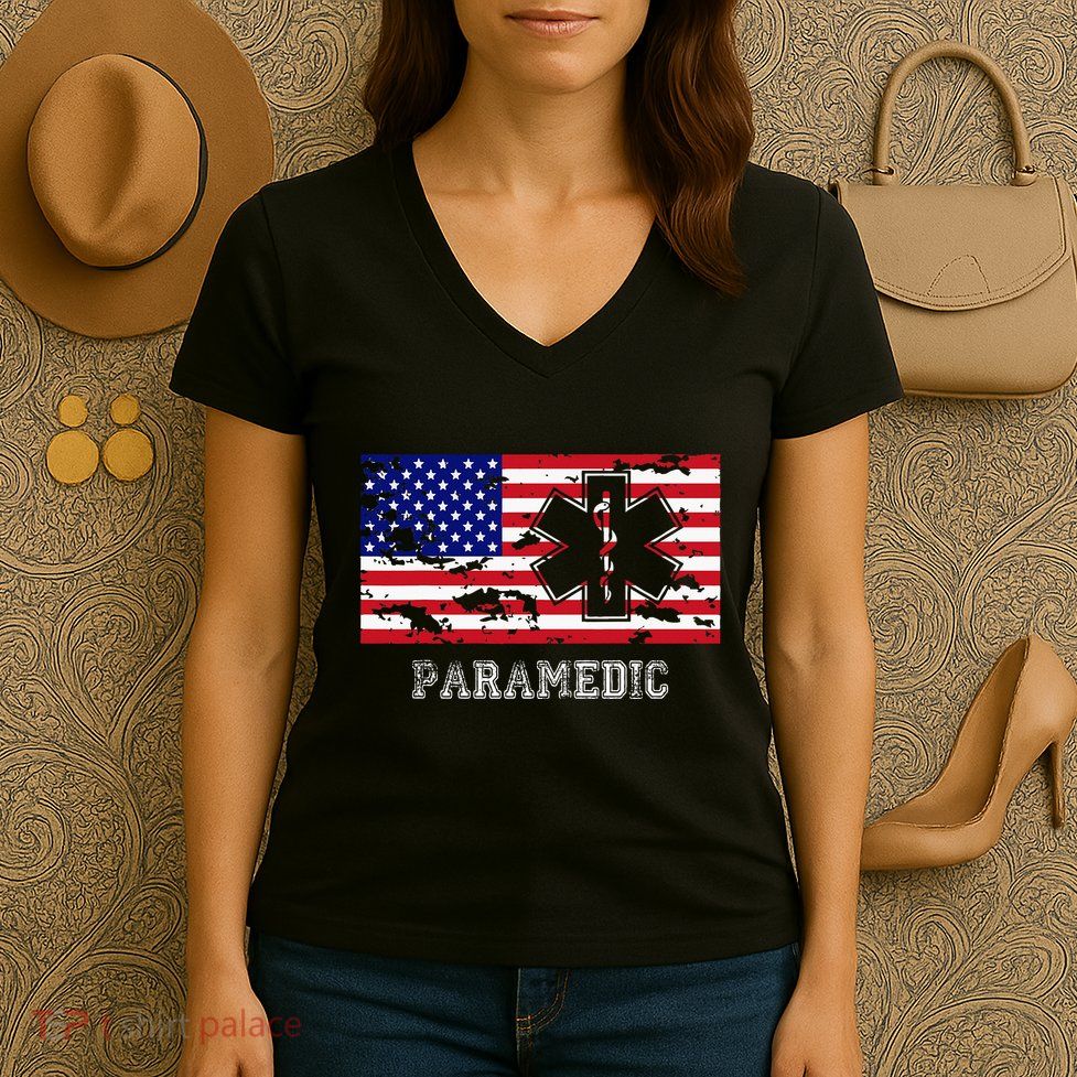Paramedic Usa Flag Women's V-Neck T-Shirt