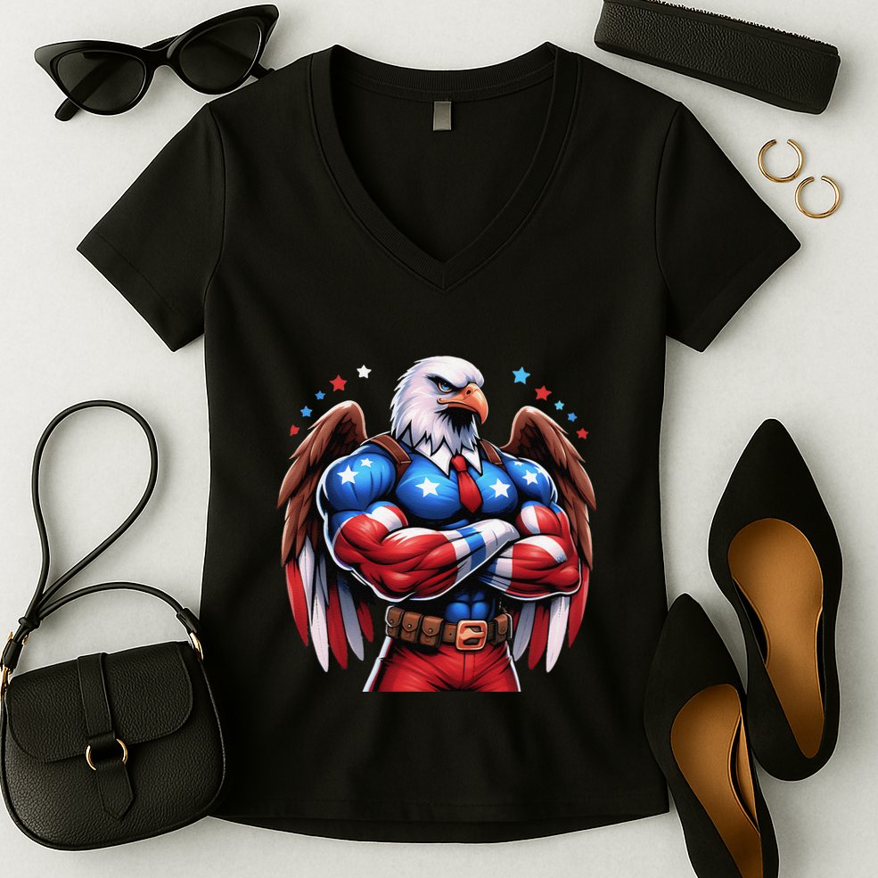 Patriotic Us Flag Patriotic Eagle July Usa American Flag Women's V-Neck T-Shirt