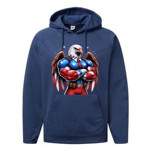 Patriotic Us Flag Patriotic Eagle July Usa American Flag Performance Fleece Hoodie