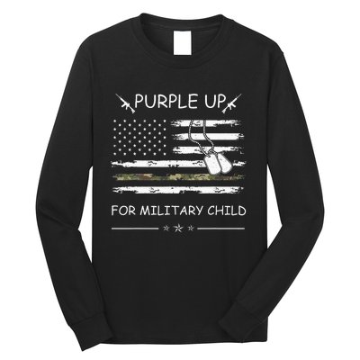 Purple Up For Military Child Month USA Flag Long Sleeve Shirt