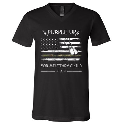 Purple Up For Military Child Month USA Flag V-Neck T-Shirt