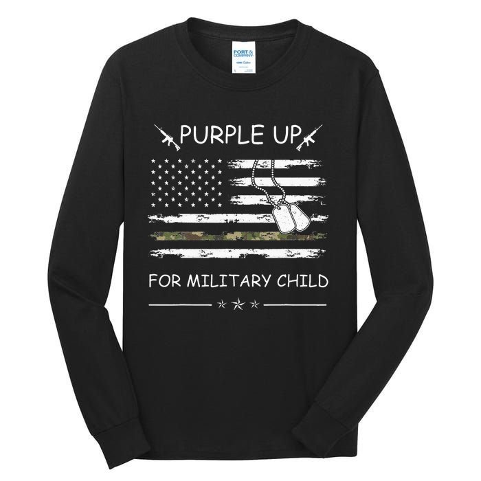 Purple Up For Military Child Month USA Flag Tall Long Sleeve T-Shirt