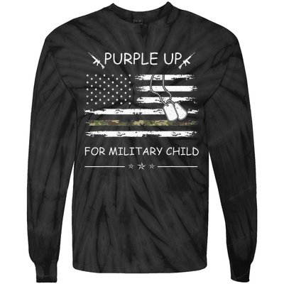 Purple Up For Military Child Month USA Flag Tie-Dye Long Sleeve Shirt