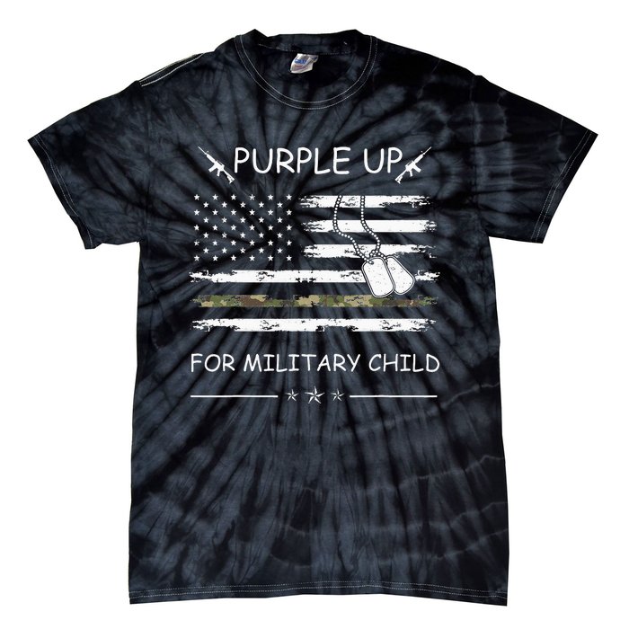 Purple Up For Military Child Month USA Flag Tie-Dye T-Shirt