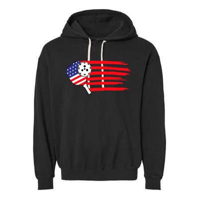 Pickleball US Flag American Patriotic Pickleball 4th Of July Garment-Dyed Fleece Hoodie