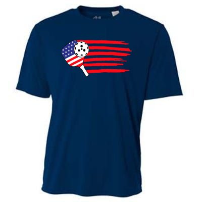 Pickleball US Flag American Patriotic Pickleball 4th Of July Cooling Performance Crew T-Shirt