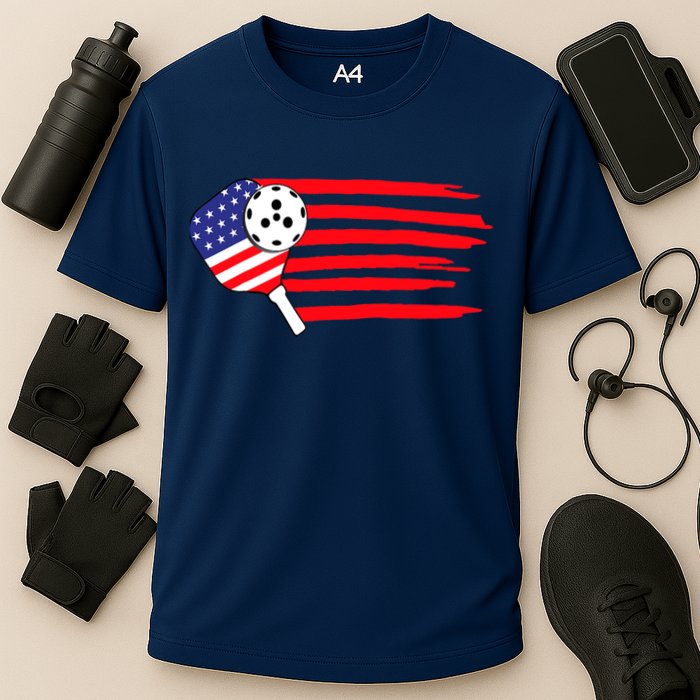 Pickleball US Flag American Patriotic Pickleball 4th Of July Cooling Performance Crew T-Shirt