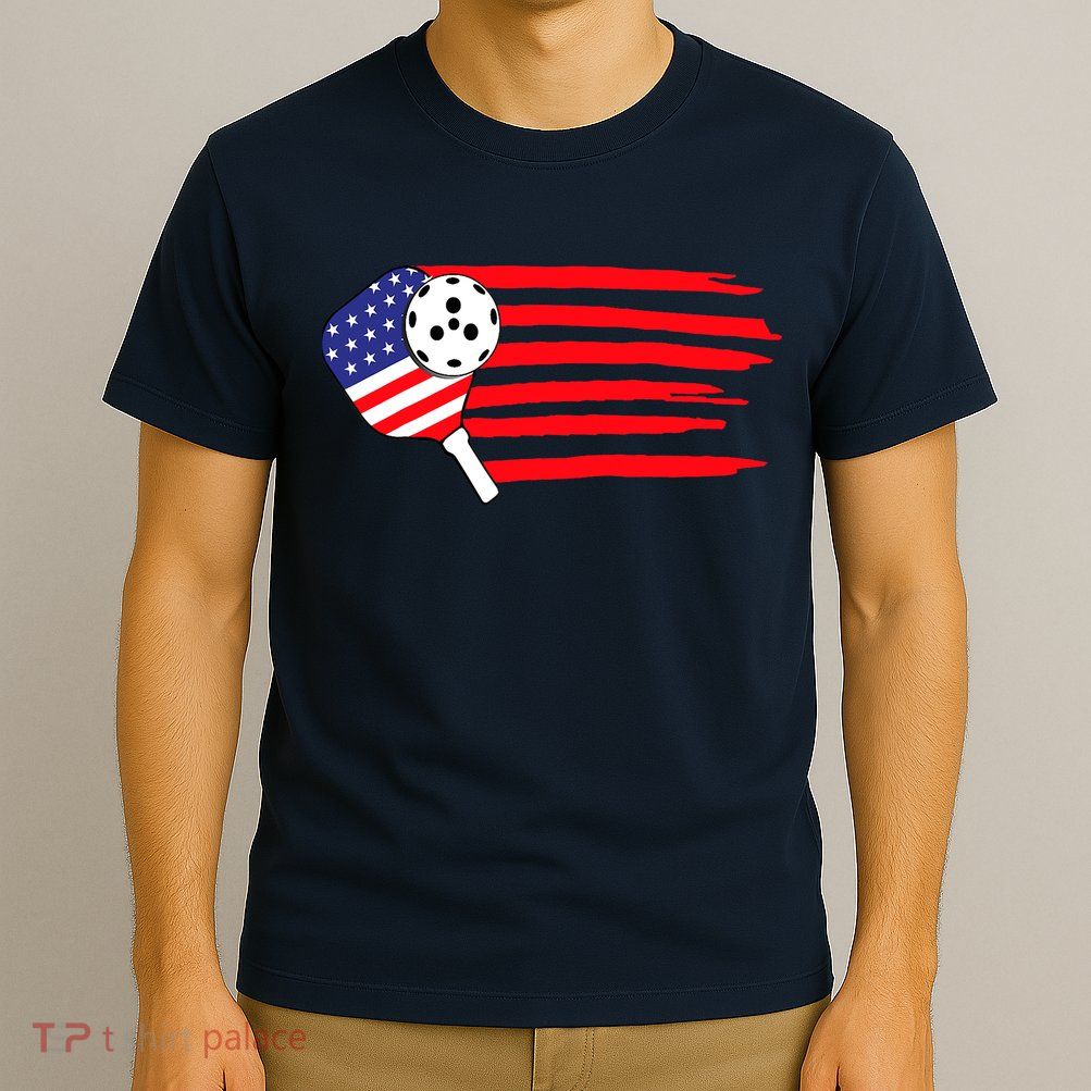 Pickleball US Flag American Patriotic Pickleball 4th Of July T-Shirt