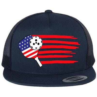 Pickleball US Flag American Patriotic Pickleball 4th Of July Flatbill Hat