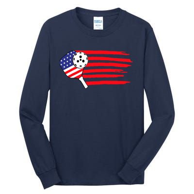 Pickleball US Flag American Patriotic Pickleball 4th Of July Tall Long Sleeve T-Shirt