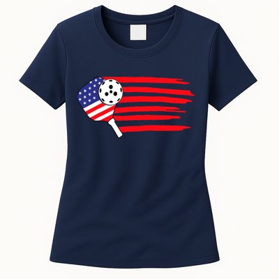 Pickleball US Flag American Patriotic Pickleball 4th Of July Womens T-Shirt
