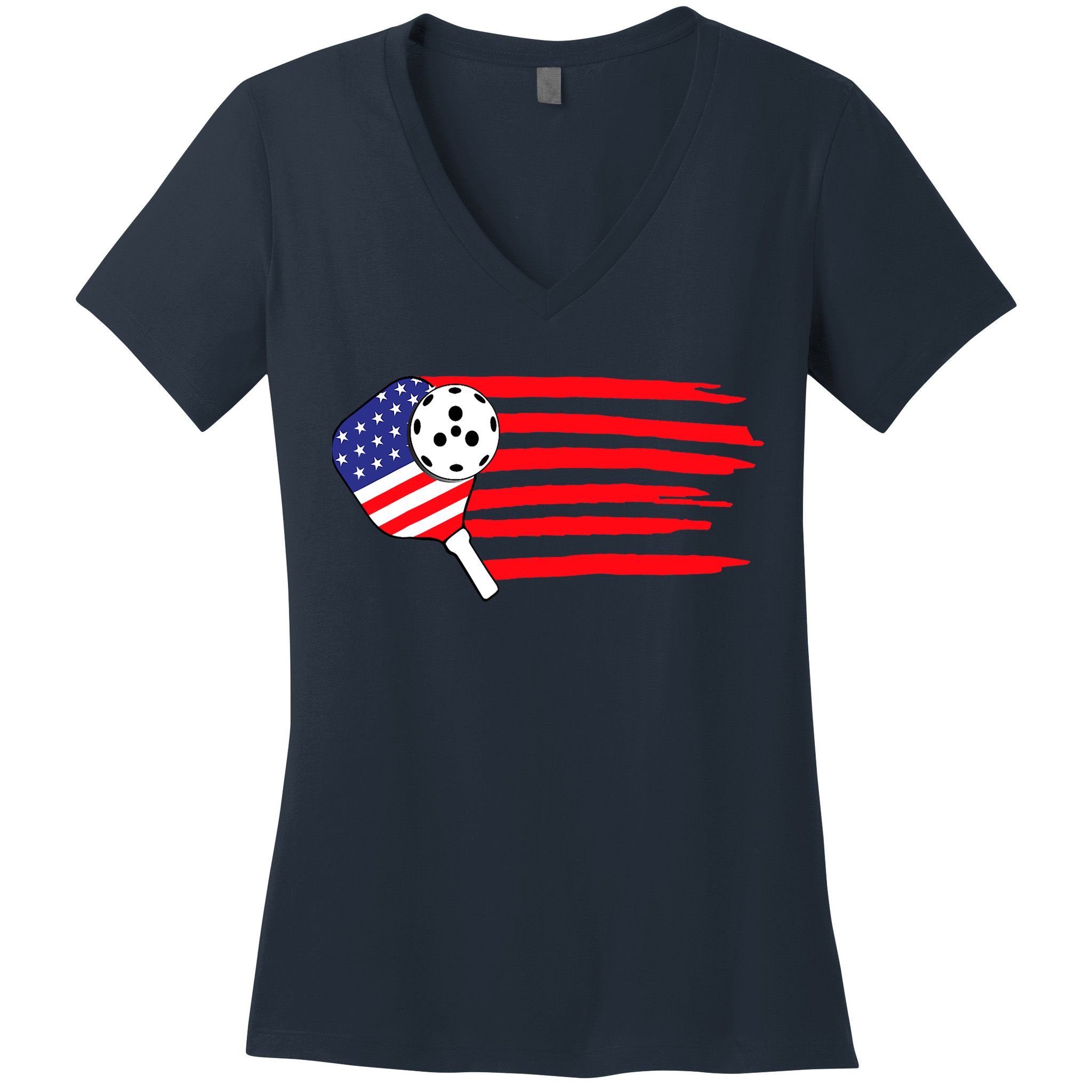 Pickleball US Flag American Patriotic Pickleball 4th Of July Women's V-Neck T-Shirt