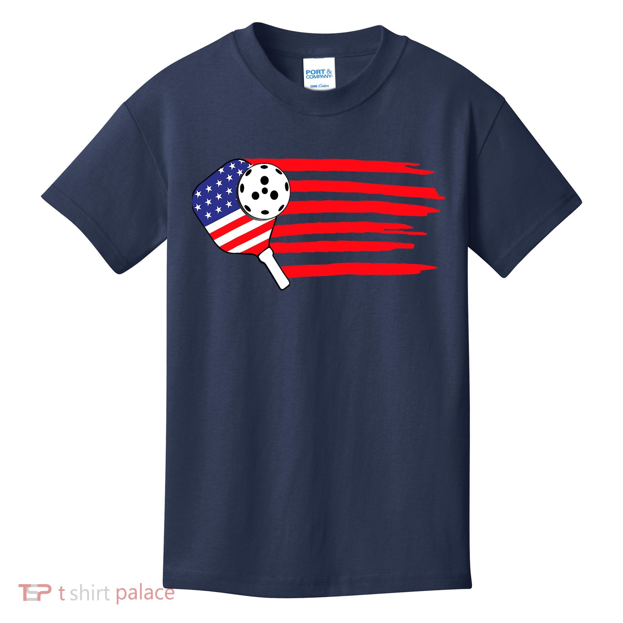 Pickleball US Flag American Patriotic Pickleball 4th Of July Kids T-Shirt