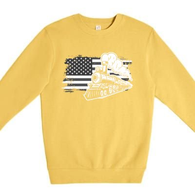 Patriotic Us Flag Train Model Trains Trainspotting Funny Gift Premium Crewneck Sweatshirt