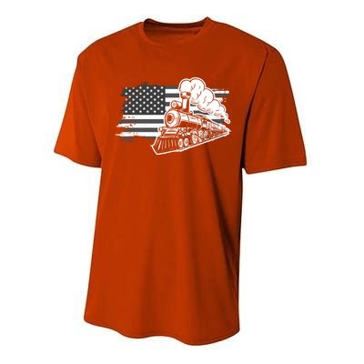 Patriotic Us Flag Train Model Trains Trainspotting Funny Gift Performance Sprint T-Shirt