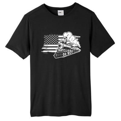 Patriotic Us Flag Train Model Trains Trainspotting Funny Gift Tall Fusion ChromaSoft Performance T-Shirt