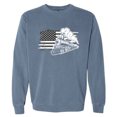 Patriotic Us Flag Train Model Trains Trainspotting Funny Gift Garment-Dyed Sweatshirt