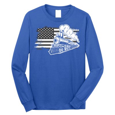 Patriotic Us Flag Train Model Trains Trainspotting Funny Gift Long Sleeve Shirt