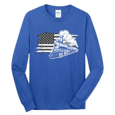 Patriotic Us Flag Train Model Trains Trainspotting Funny Gift Tall Long Sleeve T-Shirt