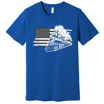 Patriotic Us Flag Train Model Trains Trainspotting Funny Gift Premium T-Shirt