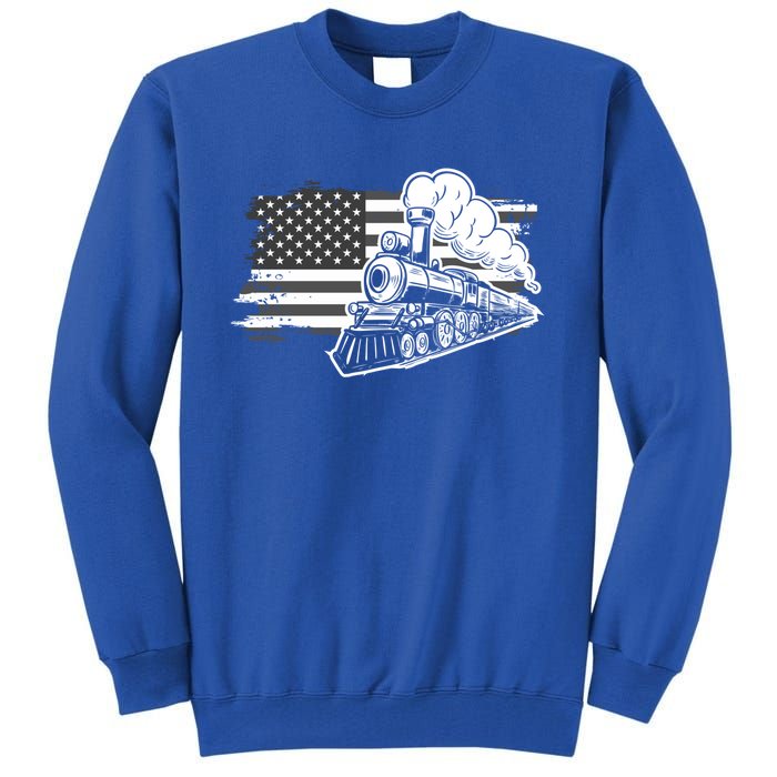 Patriotic Us Flag Train Model Trains Trainspotting Funny Gift Tall Sweatshirt