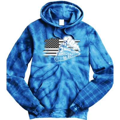 Patriotic Us Flag Train Model Trains Trainspotting Funny Gift Tie Dye Hoodie