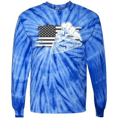 Patriotic Us Flag Train Model Trains Trainspotting Funny Gift Tie-Dye Long Sleeve Shirt