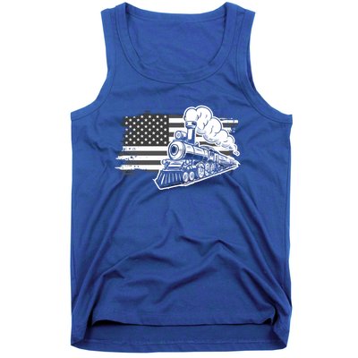 Patriotic Us Flag Train Model Trains Trainspotting Funny Gift Tank Top