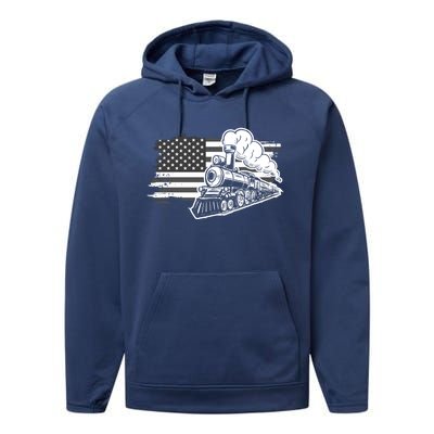 Patriotic Us Flag Train Model Trains Trainspotting Funny Gift Performance Fleece Hoodie