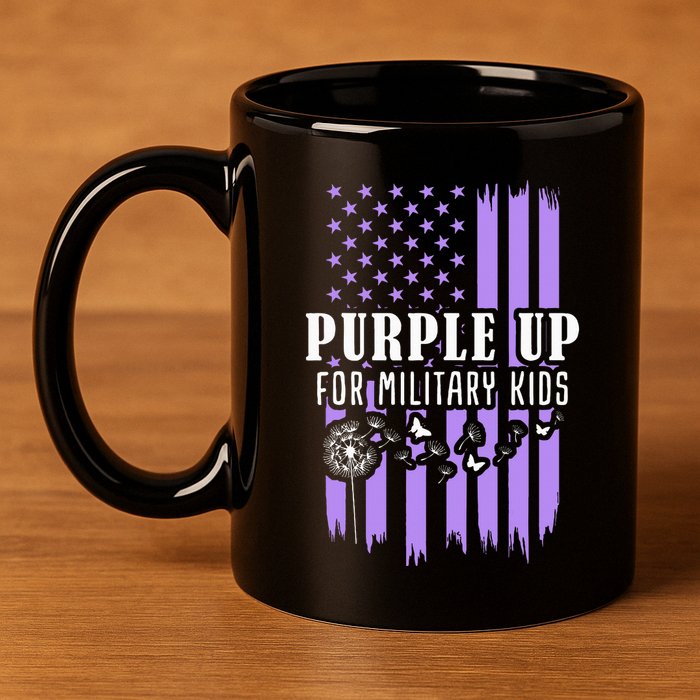 Purple Up For Military Child Month Usa Flag 11oz C Handle Ceramic Mug