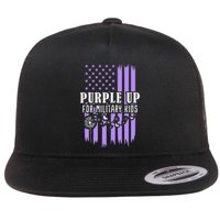 Purple Up For Military Child Month Usa Flag Flat Bill Trucker Hat