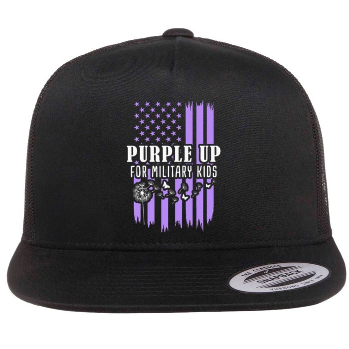 Purple Up For Military Child Month Usa Flag Flat Bill Trucker Hat