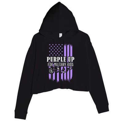 Purple Up For Military Child Month Usa Flag Crop Fleece Hoodie