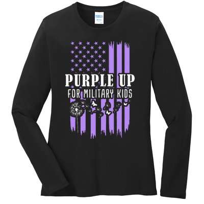 Purple Up For Military Child Month Usa Flag Ladies Long Sleeve Shirt