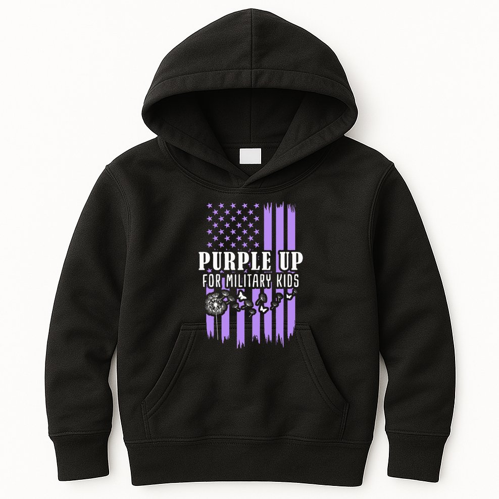 Purple Up For Military Child Month Usa Flag Kids Hoodie