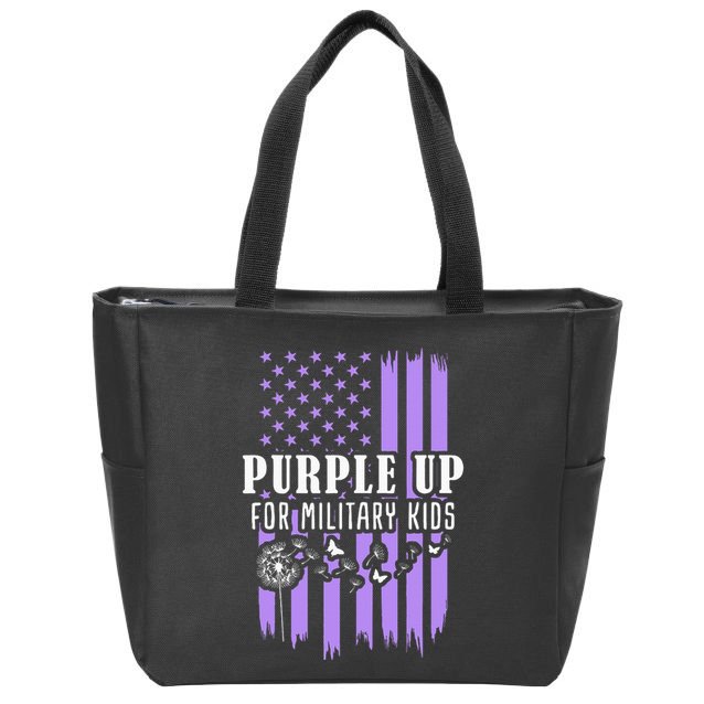 Purple Up For Military Child Month Usa Flag Zip Tote Bag