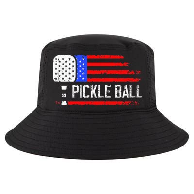 Pickleball US Flag Vintage Pickleball Paddle Cool Comfort Performance Bucket Hat