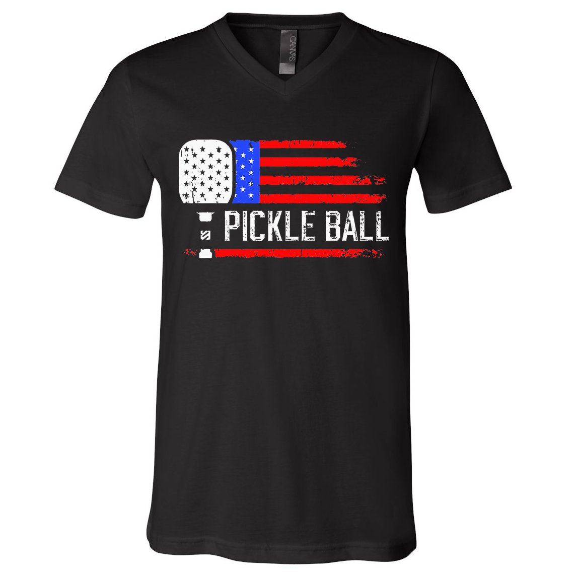 Pickleball US Flag Vintage Pickleball Paddle V-Neck T-Shirt