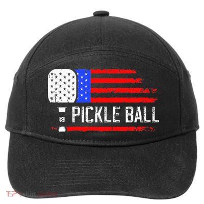 Pickleball US Flag Vintage Pickleball Paddle 7-Panel Snapback Hat