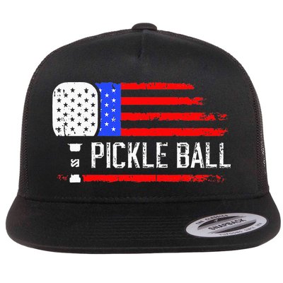 Pickleball US Flag Vintage Pickleball Paddle Flatbill Hat